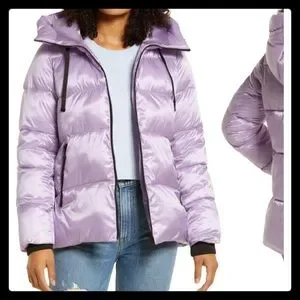 Sam Edelman Iridescent Water Repellent Hooded Puffer Jacket Lilac M L
